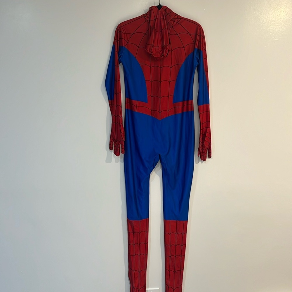 Full body Spider-Man costume with zip up back.